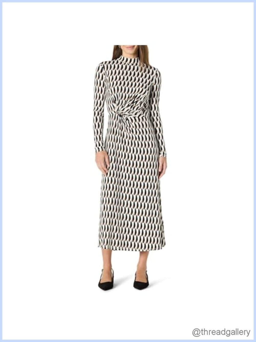 Women's Fit and Flare Long Sleeve Maxi Dress Stretch Jersey Mock Neck